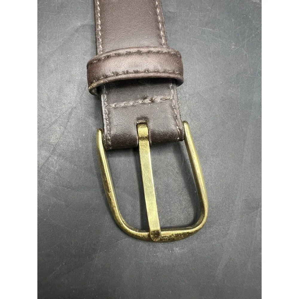 Savile Row Men’s Brown Leather Belt Brass Buckle Full Grain Cowhide 42”